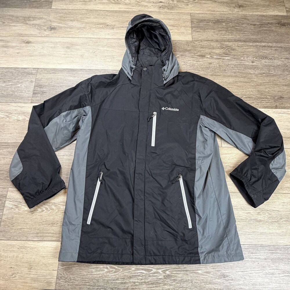 Columbia Jacket Mens Size L Black Gray Interchange 3-in-1 Hooded Ski Winter